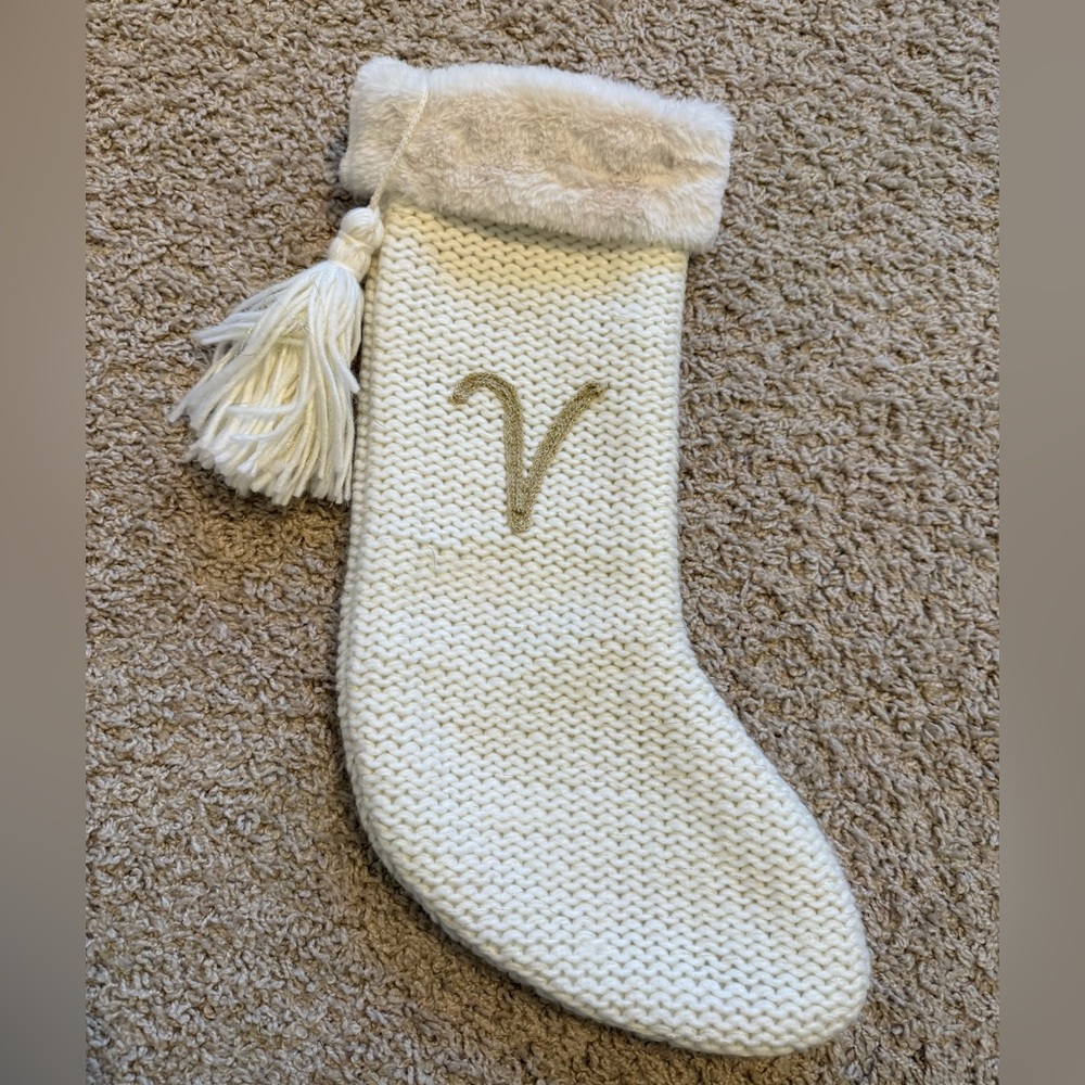 White & Gold Monogram Stocking V